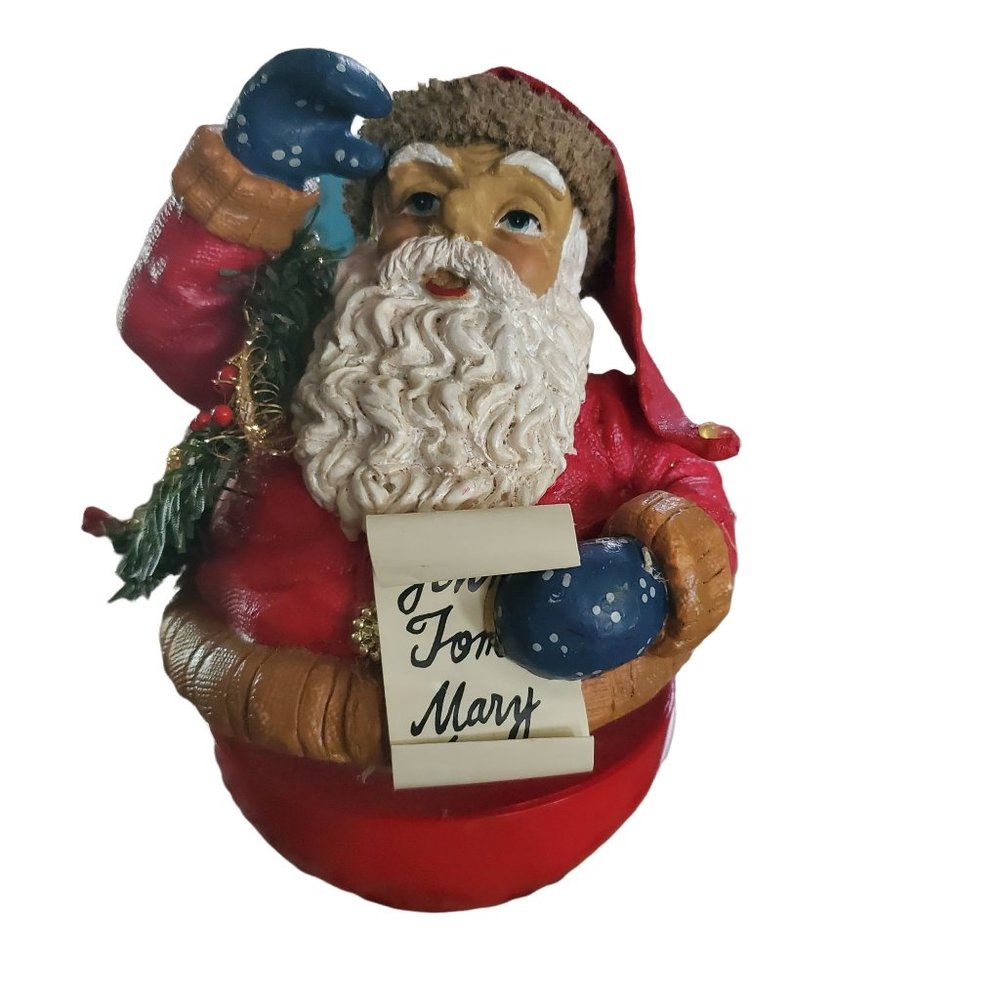 Vintage Musical Santa Clause Christmas Decor Wind Up Round Bottom 6x4